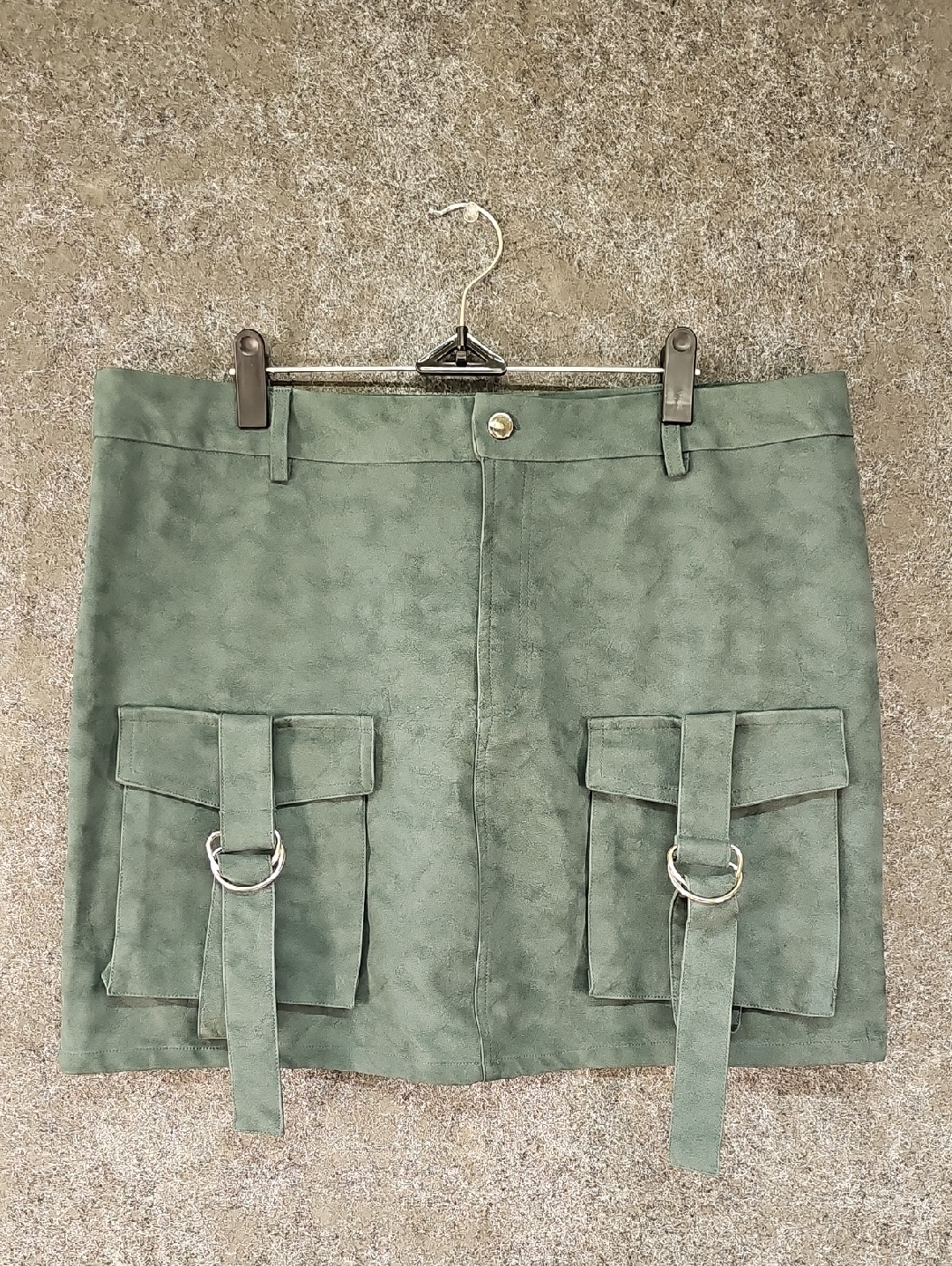 Pretty Little Thing Cargo Faux Leather Mini Skirt, Green, Plus Size 12, New